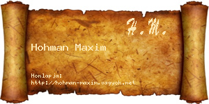 Hohman Maxim névjegykártya